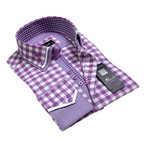 Amedeo Exclusive // Reversible Cuff Button-Up Shirt // Purple + White Checkers (M)