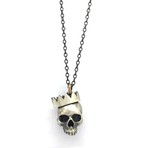 Small Paper Crown Skull Necklace // Silver (18"L)