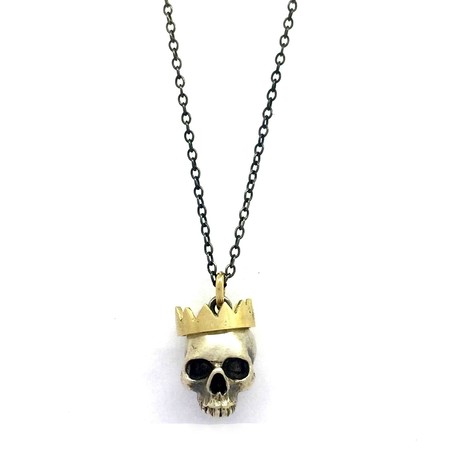 Small Paper Crown Skull Necklace // Gold (18"L)