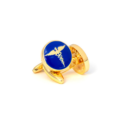 The Rod Of Aesculapius Cufflinks // Blue + Gold