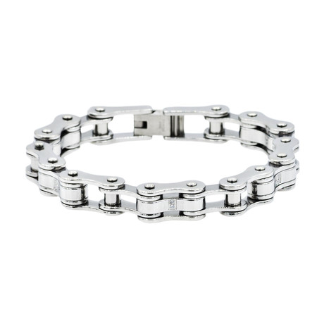 Polished Stainless Steel Bicycle Link Cz Bracelet