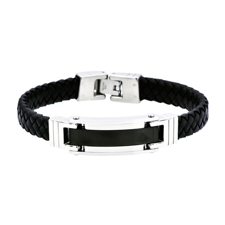 Polished Stainless Steel Id Bracelet // Black + Silver