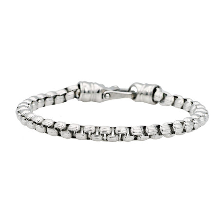 Textured Stainless Steel Round Box Link Bracelet