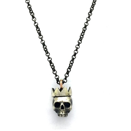 Petit Paper Crown Skull Necklace // Silver (18"L)