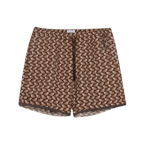 Paris Beach Fan Print Swim Trunks // Brown (XS)