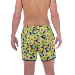 Paris Beach Lemon Print Swim Trunks // Navy + Yellow (XL)