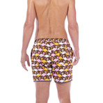 Paris Beach Flamingo Print Swim Trunks // Pink + Yellow (2XL)