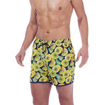 Paris Beach Lemon Print Swim Trunks // Navy + Yellow (XL)