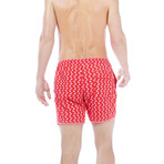 Paris Beach Fan Print Swim Trunks // Red (2XL)