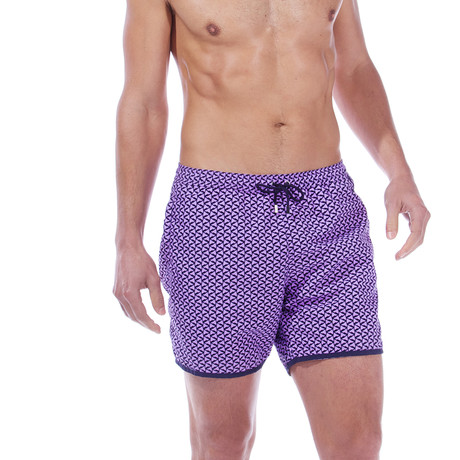 Paris Beach Geo Print Swim Trunks // Purple (XS)