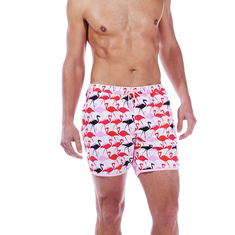 Paris Beach Flamingo Print Swim Trunks // Rose (XS)