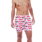 Paris Beach Flamingo Print Swim Trunks // Rose (XL)