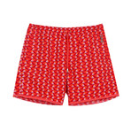 Paris Beach Fan Print Swim Trunks // Red (2XL)