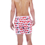 Paris Beach Flamingo Print Swim Trunks // Rose (XL)