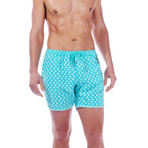 Paris Beach Fan Print Swim Trunks // Turquoise (L)