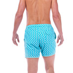 Paris Beach Fan Print Swim Trunks // Turquoise (L)