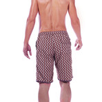 Paris Beach Fan Print Long Swim Trunks // Brown (L)