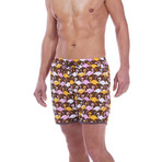 Paris Beach Flamingo Print Swim Trunks // Pink + Yellow (2XL)