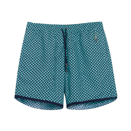 Paris Beach Geo Print Swim Trunks // Teal (XS)