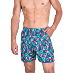 Tom Palm Print Swim Trunks // Teal + Blue (XL)