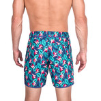 Tom Palm Print Swim Trunks // Teal + Blue (XL)