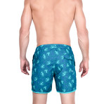 Leonardo Octopus Print Swim Trunks // Teal + Blue (S)