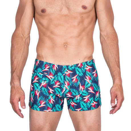 Palm Print Swim Shorts // Teal (XS)