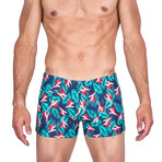 Palm Print Swim Shorts // Teal (S)