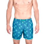 Leonardo Octopus Print Swim Trunks // Teal + Blue (S)