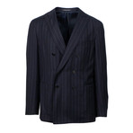 Wool Striped Double Breasted Slim Fit Suit // Blue (US: 44S)