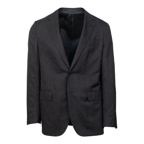 Floral Wool Silk Blend 2 Button Slim Fit Suit // Black (Euro: 44S)