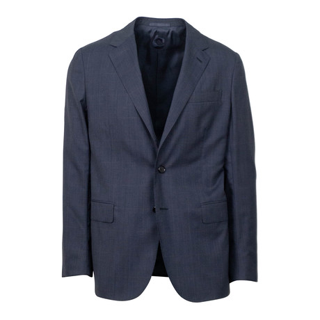 Plaid Wool 3 Roll 2 Button Slim Fit Suit // Blue (Euro: 44S)