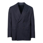 Striped Wool Double Breasted Slim Fit Suit // Blue (Euro: 50)