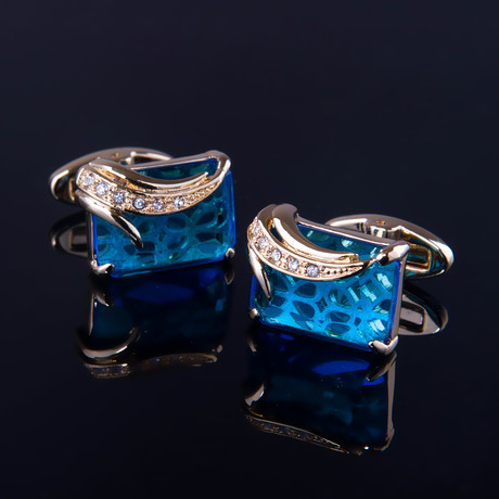 Exclusive Cufflinks + Gift Box // Exclusive Gold + Light Blue Squares (OS)