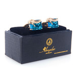 Exclusive Cufflinks + Gift Box // Exclusive Gold + Light Blue Squares