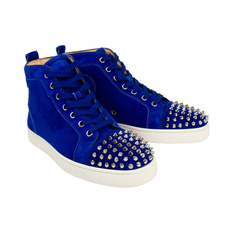 Christian Louboutin Lou Spikes Orlato Suede High-Top Sneakers - Men - Light Blue Suede Shoes - EU 43