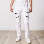Zipped Moto Jeans // White (30WX30L)