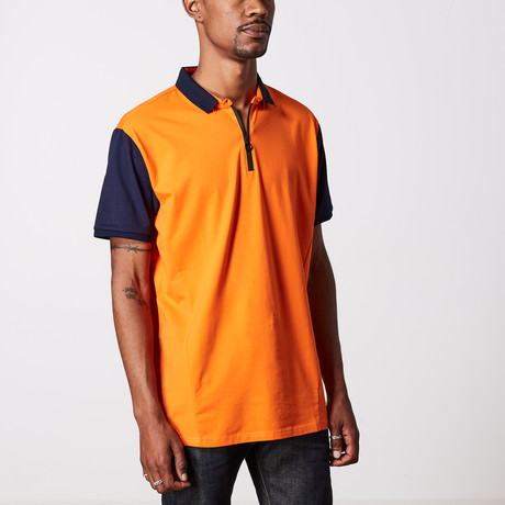 Zipper Polo Shirt + Accent Sleeves // Orange (S)