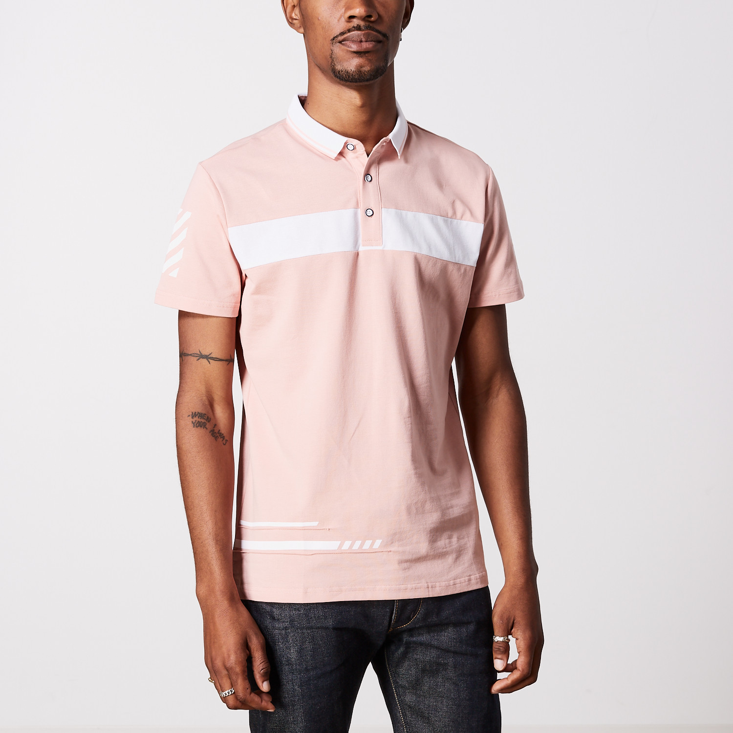 Striped Polo Shirt // Dusty Pink + White (L) - TR Premium - Touch of Modern