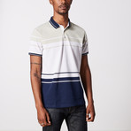 Striped Polo Shirt // Mustard Green + Navy + White (2XL)