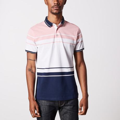 Striped Polo Shirt // Pink + Navy + White (S)