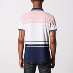 Striped Polo Shirt // Pink + Navy + White (L)