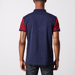 Zipper Polo Shirt + Accent Sleeves // Navy (S)