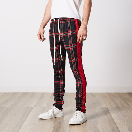 Eugenes Plaid Track Pants // Black + Red (S)