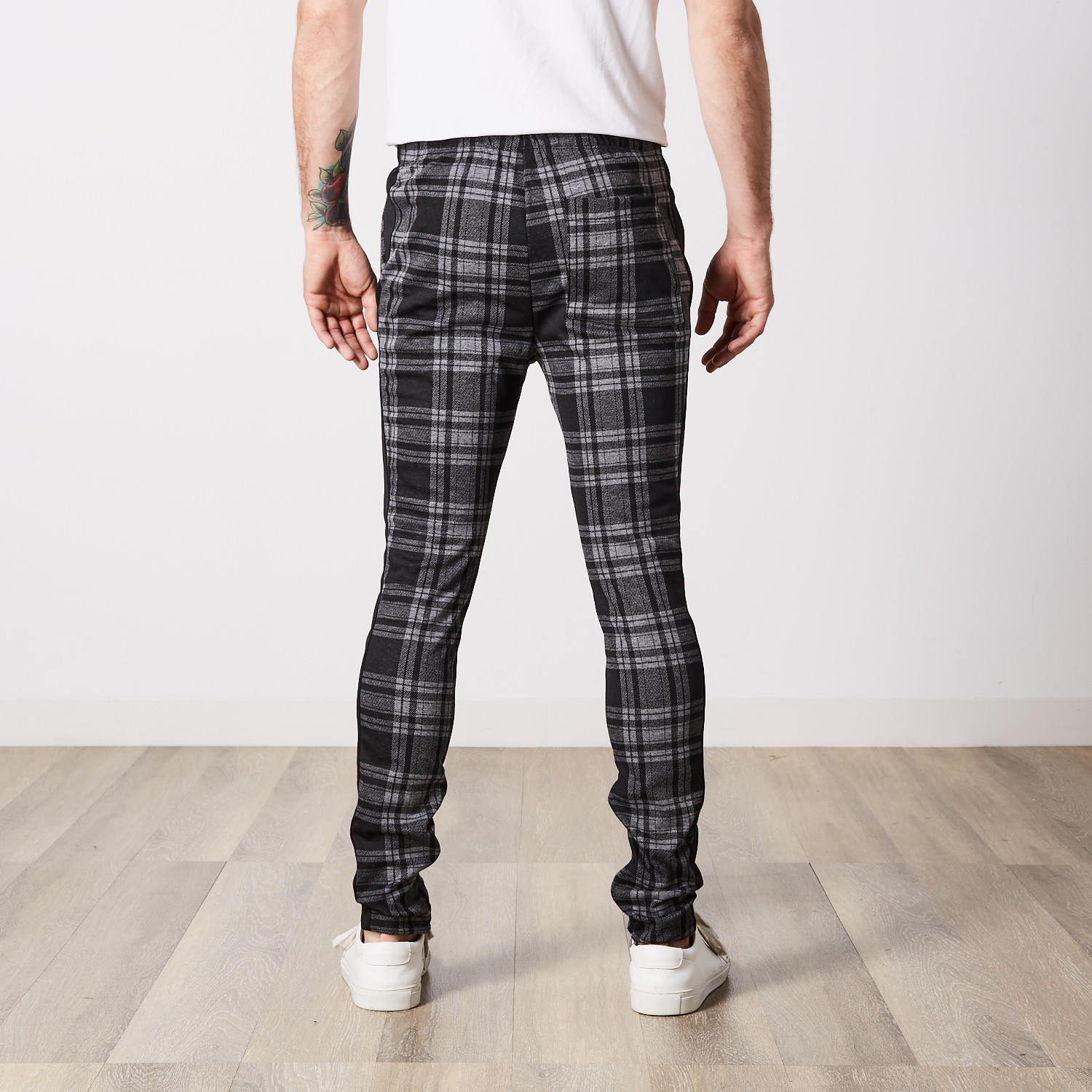 grey plaid track pants