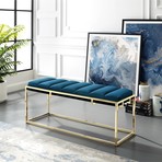 Brayson Velvet Bench (Navy + Gold)