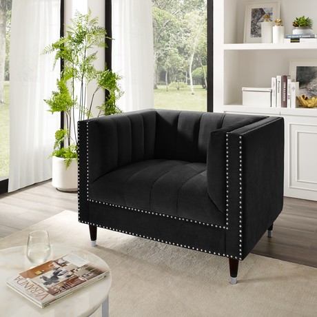 Geoffey Velvet Club Chair (Black + Chrome)