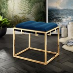 Brayson Velvet Ottoman (Navy + Gold)