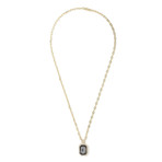 Stainless Steel Emerald Cut Black Sapphire Necklace // 14K Gold Plating