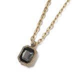 Stainless Steel Emerald Cut Black Sapphire Necklace // 14K Gold Plating